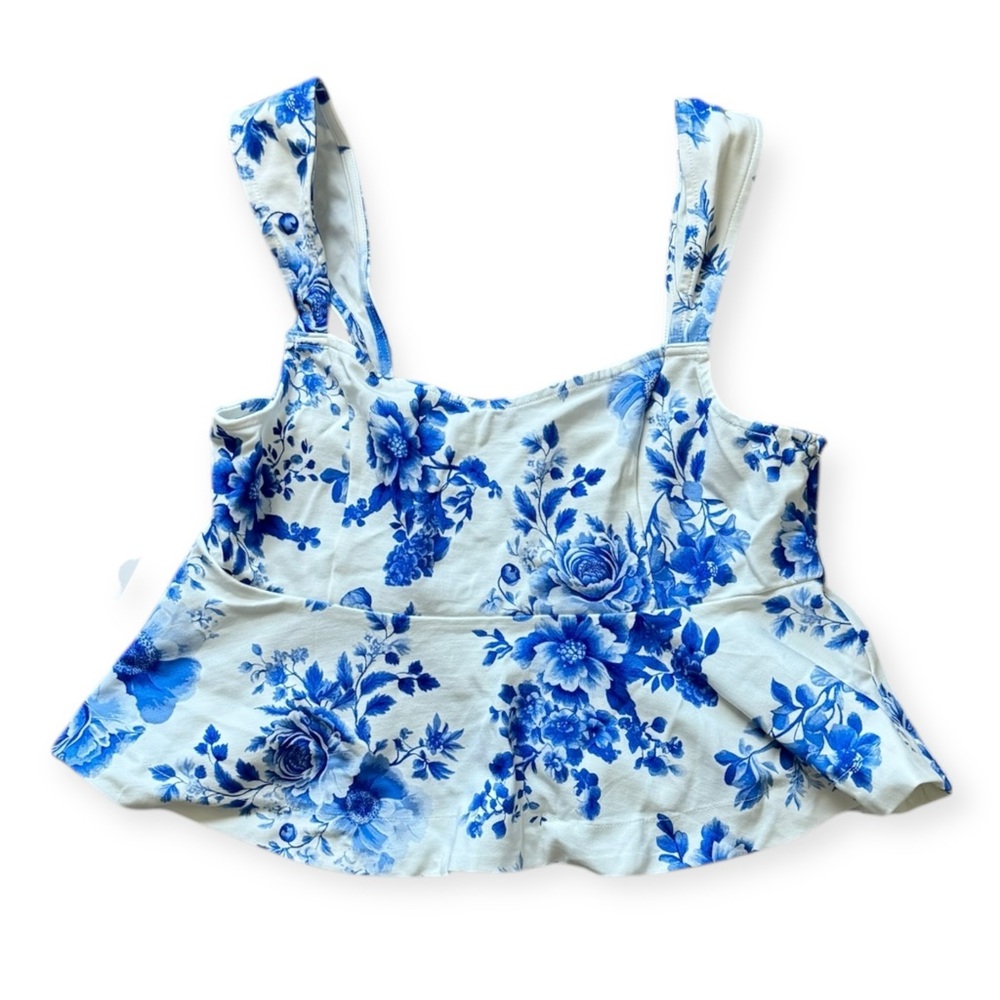 NWT Maeve Blue and White Floral Peplum Top Sz L